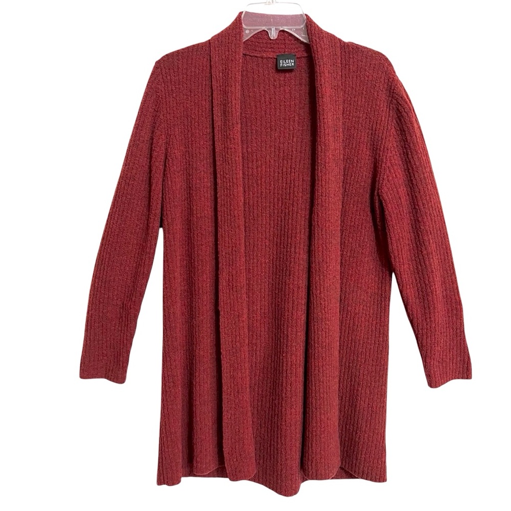 Eileen Fisher Vintage Cabincore Ribbed Duster Sweater S Rust Textured Cozy